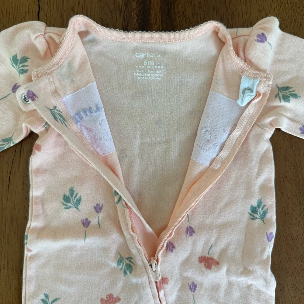 Carter’s Little Sister Peach Floral Baby Girl Cotton Footed Pajama size 6M